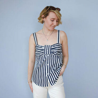 Top bretelles femme rayé bleu marine et blanc
