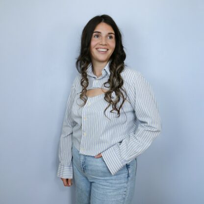Ensemble chemise femme rayé bleu et blanc