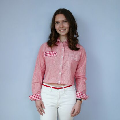 Chemise crop top femme à carreaux rouge