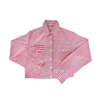 Chemise crop top femme à carreaux rouge – Image 3