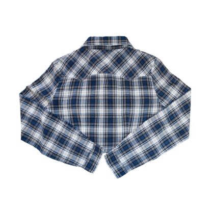 Chemise crop top femme à carreaux bleue – Image 4