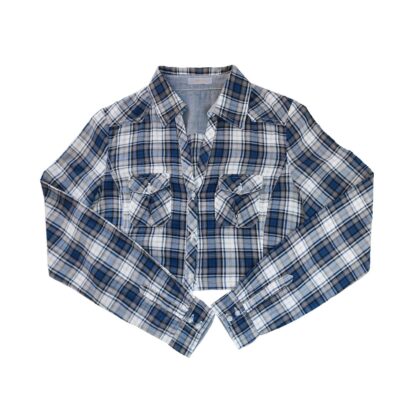 Chemise crop top femme à carreaux bleue – Image 3