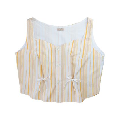 Crop top femme rayé jaune et blanc – Image 2