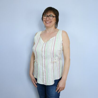 Top femme rayé vert et blanc