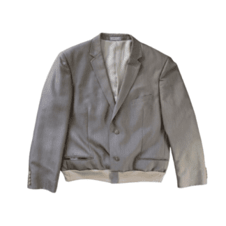Veste beige, effet bombers. Col tailleur. Photo à plat. Vue face.